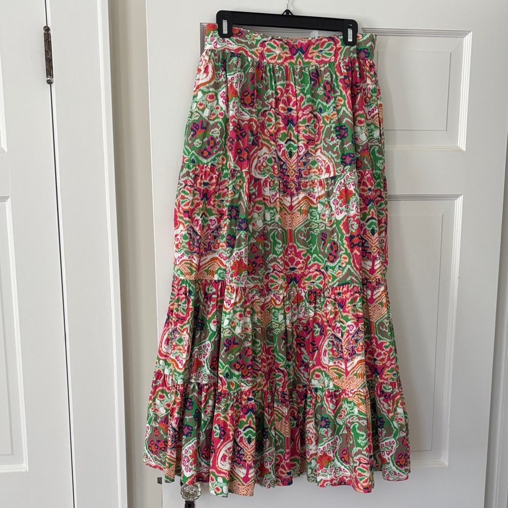Cleobella Vibrant Floral Maxi Skirt - Green and Pink